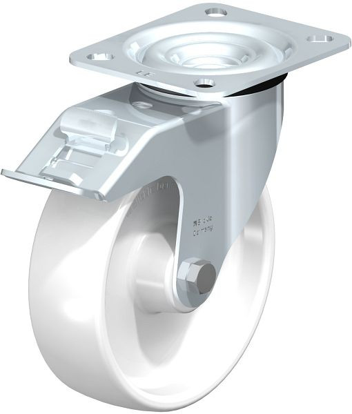 Blickle LE-PPN 125R-FI Stahlblech-Lenkrolle mit Anschraubplatte & Feststeller, Polypropylen, Weiß, 762852