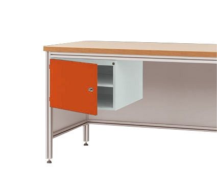Manuflex Gehäuse-Unterbau für ALU-Arbeitstische, Nutzhöhe 300 mm mit Türanschlag links, für Tischtiefe 600 mm, Rotorange, ZB4724.2001