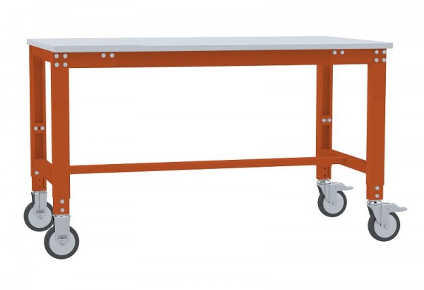Manuflex Arbeitstisch UNIVERSAL Spezial mobil mit Melaminplatte, BxTxH = 1000 x 600 x 752-972 mm, Rotorange, AU7301.2001