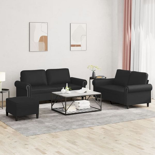 vidaXL 3-tlg. Sofagarnitur mit Kissen Schwarz Kunstleder, 3202155