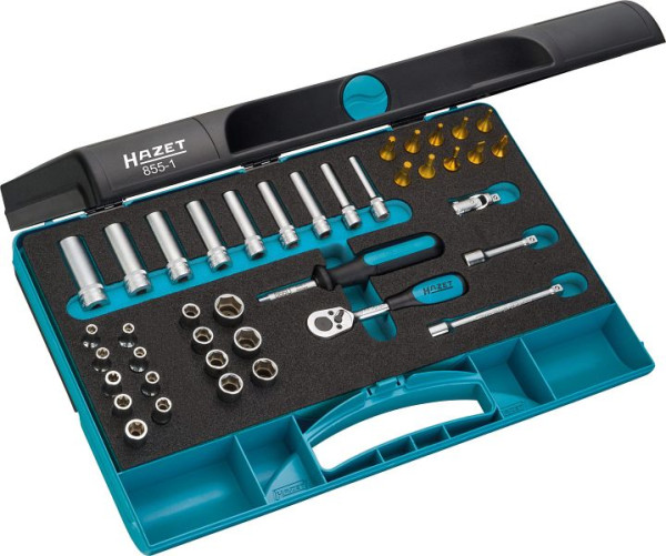 Hazet Steckschlüssel Satz, Vierkant hohl 6,3 mm, Außen-Sechskant-Tractionsprofil, Außen TORX® Profil, Innen TORX® Profil, Schlitz Profil, 855-1