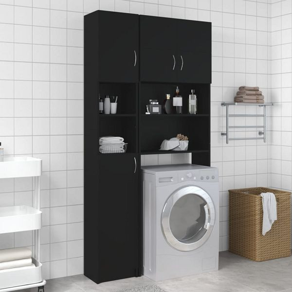 vidaXL Waschmaschinenschrank-Set Schwarz Holzwerkstoff, 3055637