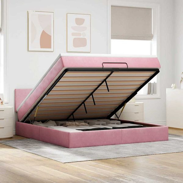 vidaXL Ottoman-Bett mit Matratze Rosa 160x200 cm Samt, 3311716