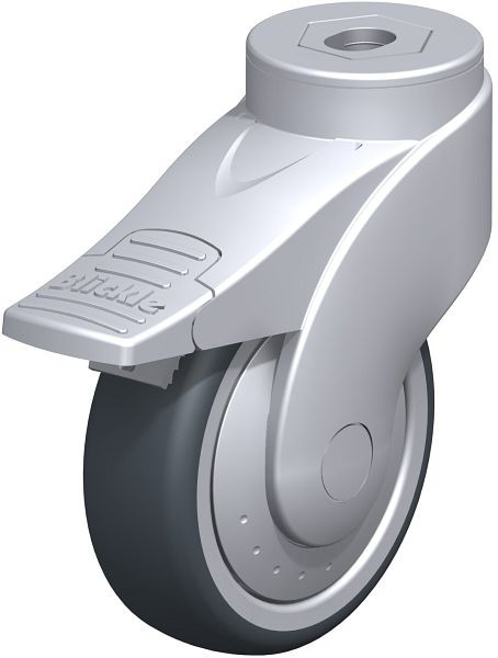 Blickle LWG-TPA 101K-FI-FK Kunststoff-Lenkrolle WAVE mit Rückenloch & Feststeller, Thermoplastisches Gummi-Elastomer, Grau, 744751