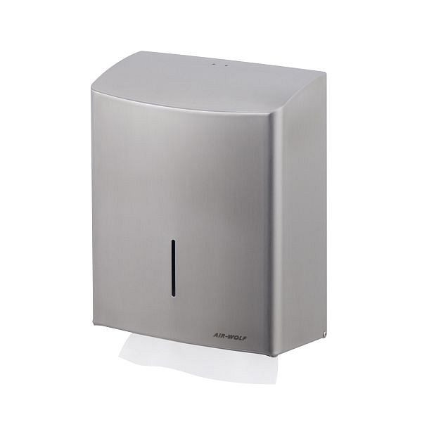 Air Wolf Papierhandtuchspender für bis zu 600 Falthandtücher, Serie Alpha, H x B x T: 333 x 265 x 141 mm, Edelstahl gebürstet, 60-111