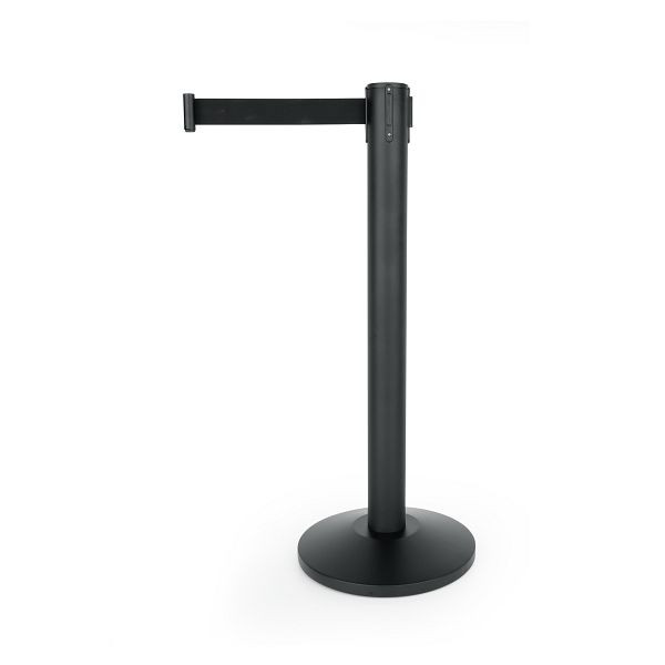 WAS Abgrenzungspfosten Largeflex mit Gurtband schwarz, 4,5 m, Edelstahl, schwarz pulverbeschichtet, VE: 2 Stück, 1215645