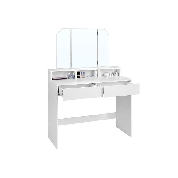 VASAGLE Frisiertisch mit Klappspiegel und 2 Schubladen Weiß, RDT115W01