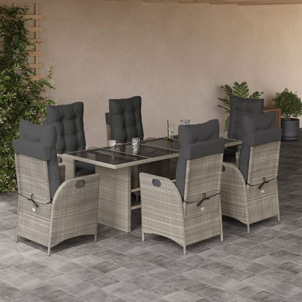 vidaXL 7-teilig Garten-Essgruppe mit Kissen Hellgrau Poly Rattan, 3213130
