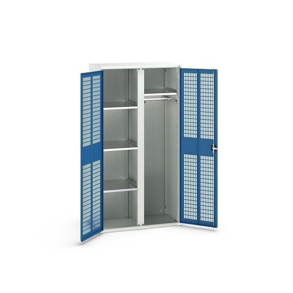 bott verso Garderobenschrank mit Belüftung, mit 4 Fachböden und Trennwand, BxTxH: 1050 x550 x 2000 mm, Lichtgrau / Enzianblau, 16926774.11