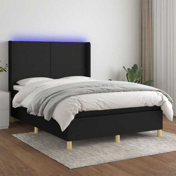 vidaXL Boxspringbett mit Matratze & LED Schwarz 140x190 cm Stoff, 3138711
