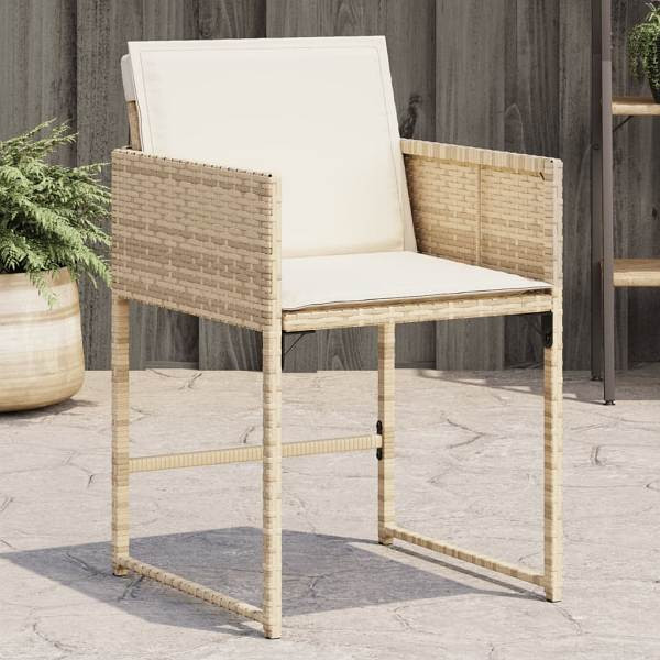 vidaXL Gartenstühle mit Kissen 4 Stück Beige Poly Rattan, UV-beständig, 4007479
