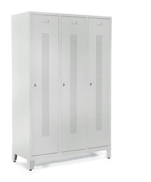 Deskin Garderobenspind SYSTEM SP1 mit Füßen, Korpus und Türen Lichtgrau RAL 7035, H 1800 x B 1185 x T 500 mm, Drehriegelverschluss, 330881