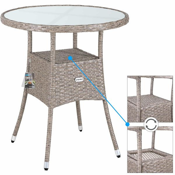 casaria Polyrattan Tisch Creme Ø60cm, Balkontisch, 107999