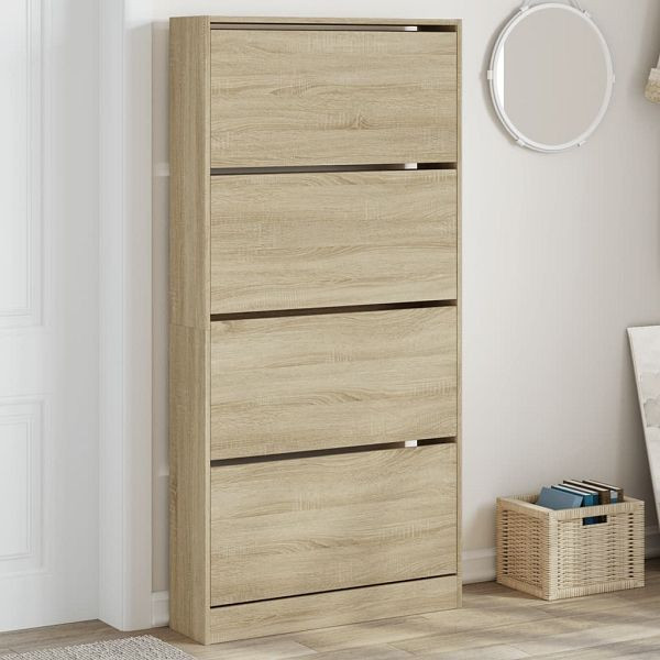 vidaXL Schuhschrank mit 4 Klappen Sonoma-Eiche 80x21x163,5 cm, 3214366