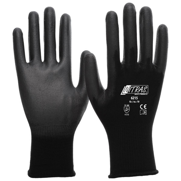 NITRAS Nylonhandschuhe, schwarz, PU-Beschichtung, schwarz, Größe: 8, VE: 240 Paar, 6215-8