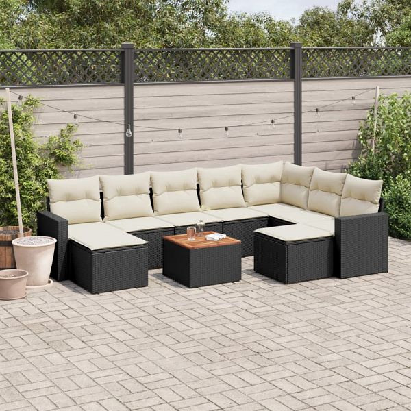 vidaXL 10-teilig Garten-Sofagarnitur mit Kissen Schwarz Poly Rattan, 3256735