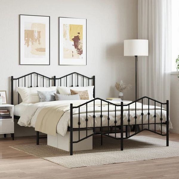 vidaXL Bettgestell mit Kopf- und Fußteil Metall Schwarz 150x200 cm, 373809