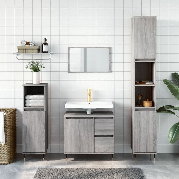 vidaXL Badschrank Grau Sonoma 30x30x190 cm Holzwerkstoff, 831530