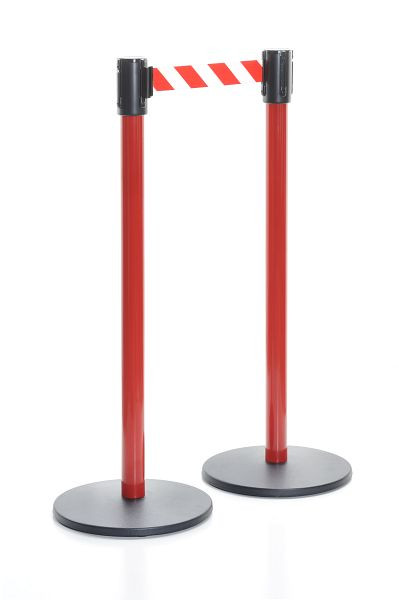 Tensator Safety Gurtpfosten, Stahlrohr rot, Gurt: 3650 mm, rot/weiß diagonal gestreift, VE: 1 Paar, 888 21 D3