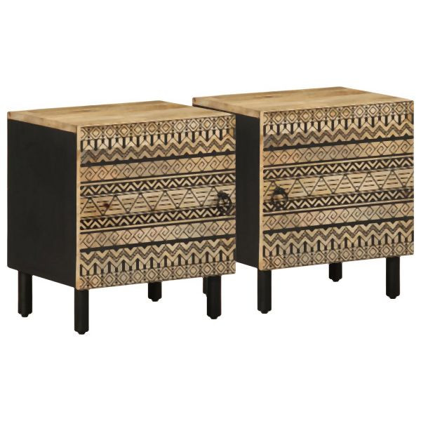 vidaXL Nachttische 2 Stk. Schwarz 40x33,5x46 cm Raues Mangoholz, 4018625
