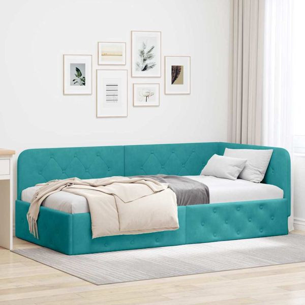 vidaXL Eckbettgestell mit Kopfteil Türkis 100 x 200 cm Samt, 42016551