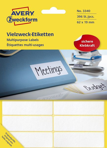 AVERY Zweckform 3340 Universal-Etiketten, 62 x 19 mm, 28 Blatt/392 Etiketten, weiß, 3340