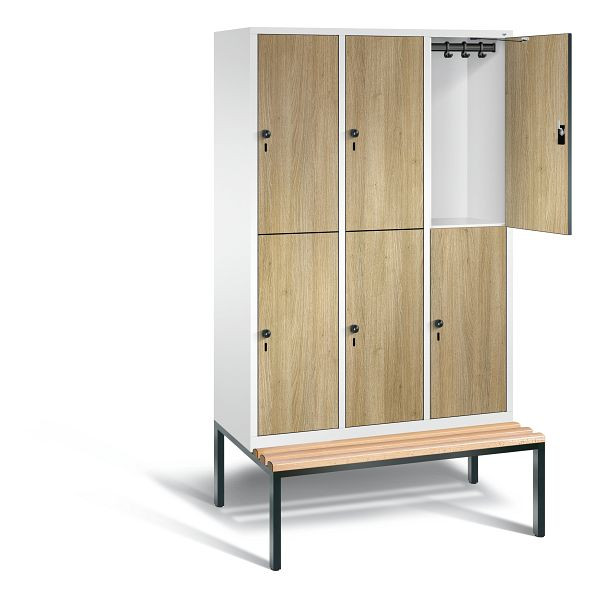 C+P Spind doppelstöckig Evolo, H2090xB1200xT815mm, Farbe: Verkehrsweiß / Dekor Eiche Sereno, 48350-32 S10201