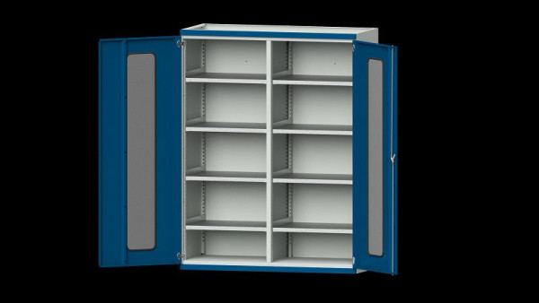 ANKE Werkbänke Schwerlastschrank, Modell 401, 1485 x 630 x 1950 mm, Sichtausschnitt aus Plexiglas, RAL 7035/5010, 620.291