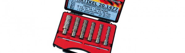 Karnasch Set BASIC, Gold-Line55 6 HSS-XE unbeschichtete Kernbohrer: Nutzlänge 55mm, Nitto/Uni-Schaft 19mm, 201477