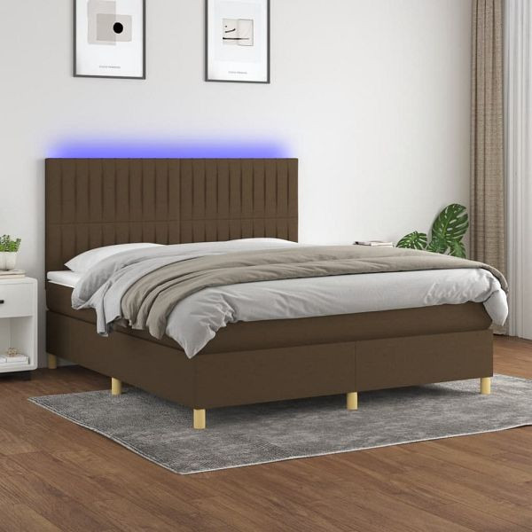 vidaXL Boxspringbett mit Matratze & LED Dunkelbraun 160x200 cm Stoff, 3135608