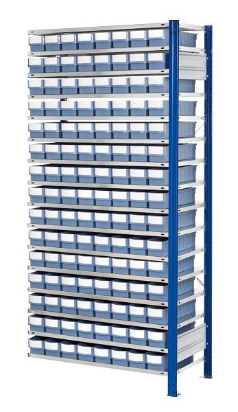 Kappes RasterPlan Steckregal mit Volumenkästen Modell 30, 2000 x 1000 x 400 mm, Anbaufeld, Inklusiv 120 Stück 400 x113 x 85, taubenblau, 5232.01.4621