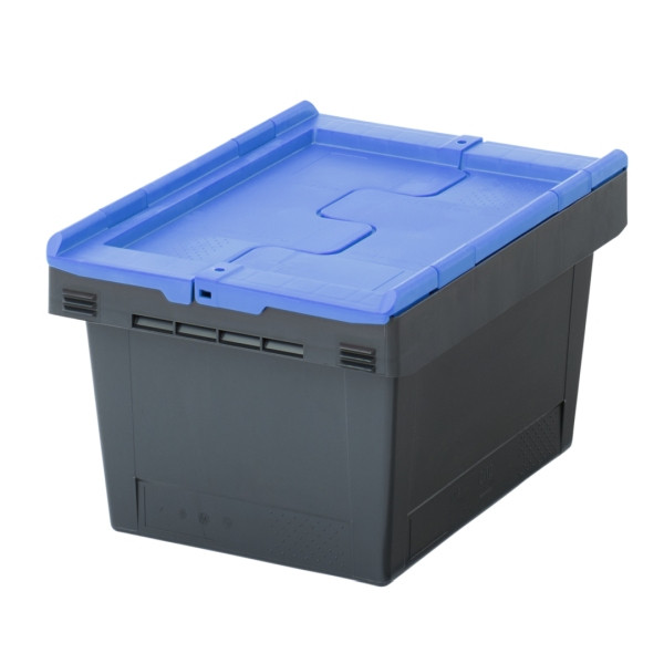 BITO Mehrwegbehälter MBD43221 Eco Regranulat schwarz Deckel/Stecklager blau, C0402-0428