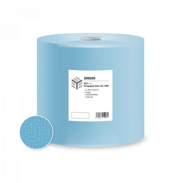 ELOS ELOwipe Putzpapier blau 3-lagig XL 1000, 36,0 x 36,0 cm, 3-lagig, 1000 Blatt, 1 Rolle, 200505