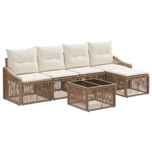 vidaXL Gartensofa-set 6-teilig Beige Poly-Rattan, 3435996