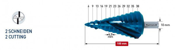 Karnasch Stufenbohrer HSS-XE Spiral genutet - 2 Schneiden 6-38mm, 201470U