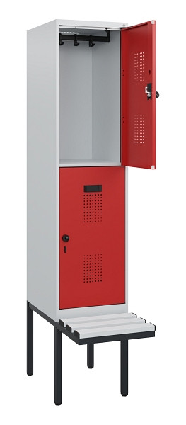 C+P Doppelstock-Spind Evolo PLUS, Bank, 2 Fächer, 1950x400x815mm, 7035/3000, Drehriegel, Sitzfläche Kunststoff, 0493405-12 S10085