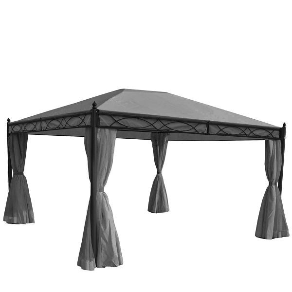 Mendler Pergola Cadiz, Garten Pavillon, stabiles 7cm-Gestell mit Seitenwand + Moskitonetz, grau 4x3m, 65464