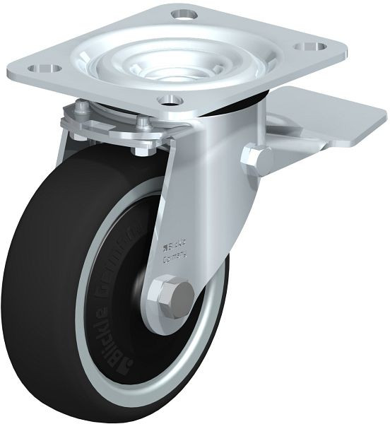 Blickle L-PATH 100K-ST-ELS-FK Stahlblech-Lenkrolle, mittelschwere Ausführung, mit Anschraubplatte & Feststeller, Thermoplastisches Polyurethan, 852196