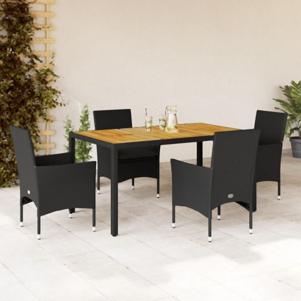 vidaXL 5-tlg. Garten-Essgruppe mit Kissen Schwarz Poly Rattan Akazie, 3278671