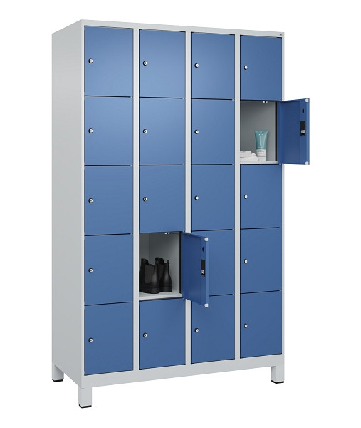 C+P Schließfachschrank Evolo PLUS, mit Füßen, 20 Fächer, 1950x1200x500mm, 7035/5023 Fernblau, 049010-405 S10008