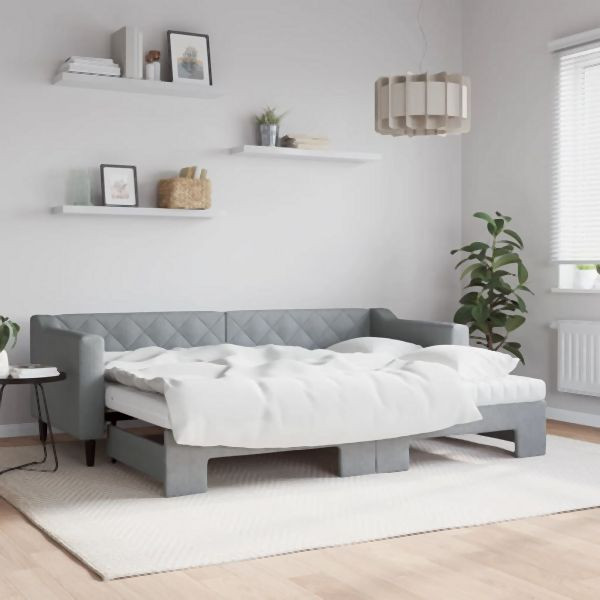 vidaXL Tagesbett Ausziehbar mit Matratze Hellgrau 80x200 cm Stoff, 3197439
