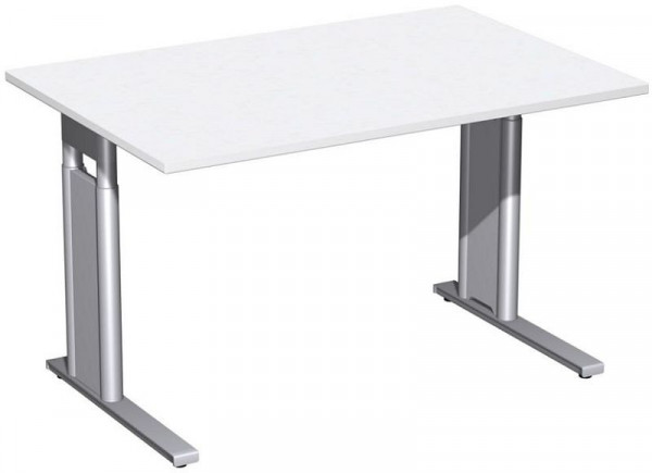 geramöbel Schreibtisch höhenverstellbar, C Fuß Blende optional, 1200x800x680-820, Weiß/Silber, N-647102-WS