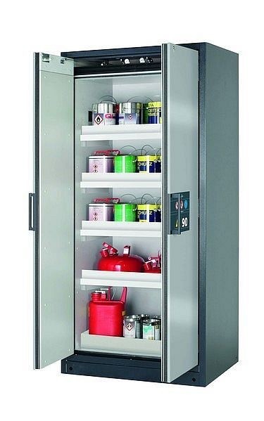 asecos Sicherheitsschrank Q-CLASSIC-90, Q90.195.090 in Silber mit 4x Wannenboden Standard (Polypropylen), 30041-049-30052