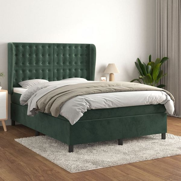vidaXL Boxspringbett mit Matratze Dunkelgrün 140x200 cm Samt, 3129456