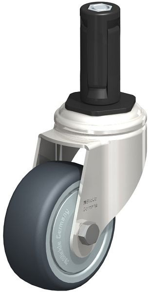 Blickle LKRXA-TPA 80KD-11-FK-EXR13 Edelstahl-Apparate-Lenkrolle mit Expander, Thermoplastisches Gummi-Elastomer, Grau, 853140