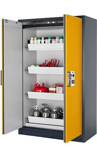 asecos Feuerbeständiger Gefahrstoffschrank Select W-124, 4 Auszugswannen, Türen gelb, 201021
