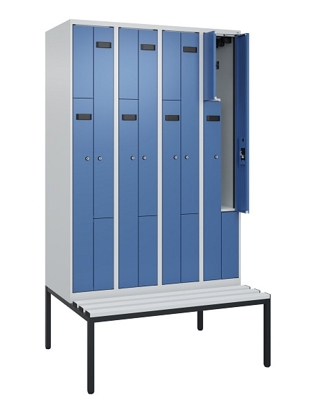 C+P Z-Spind Evolo PLUS, 8 Fächer, 2120x1200x815mm, 7035/5023, Zylinderschloss, Material Sitzfläche Kunststoff, Sitzbank, 0490537-408 S10089