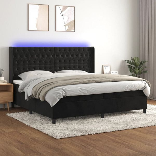 vidaXL Boxspringbett mit Matratze & LED Schwarz 200x200 cm Samt, 3139765