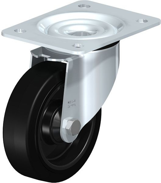 Blickle LK-POEV 125K-3 Stahlblech-Lenkrolle, schwere Ausführung, mit Anschraubplatte, Elastik-Vollgummi, Schwarz, 263228