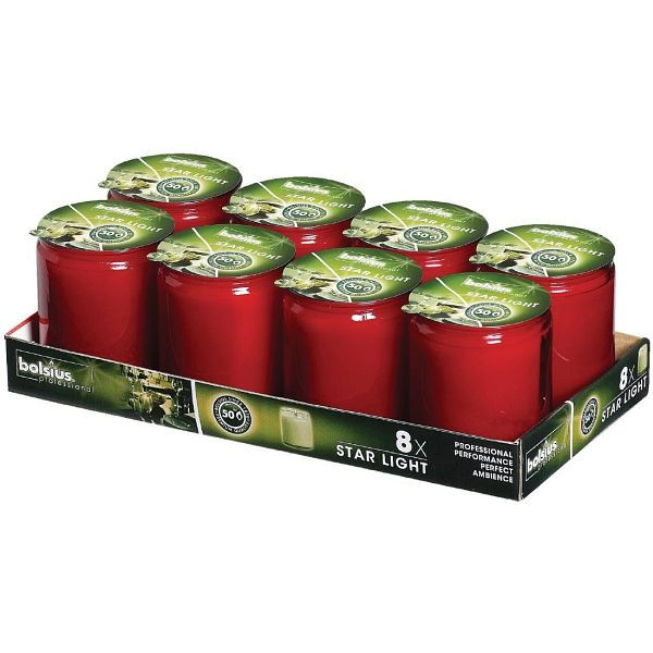 Bolsius Sternlicht Rote Glas-Kerzengläser, VE: 8 Stück, GJ468